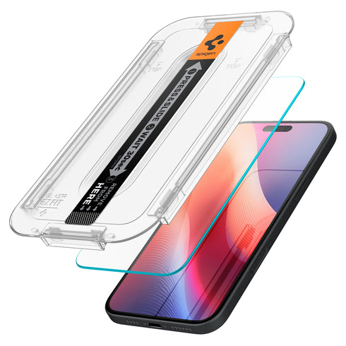 Protector de pantalla Spigen iPhone 16 Plus / iPhone 16 – GLAS.tR EZ Fit (paquete de 2)